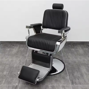 Fauteuil de barbier pour hommes, salon de coiffure de luxe, acier inoxydable, personnalisation de la couleur du logo, inclinaison et levage - Product Image 1