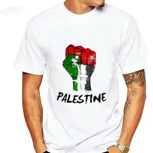 Pabrik Cina Grosir Kustom Lebih Murah Gratis Bendera Palestina 100% Katun Lengan Pendek Dicetak T-shirt untuk Pria