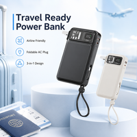 Batterie externe pliable à brancher sur prise murale 10000mAh 20000mAh, chargeur portable compact de voyage avec câbles intégrés