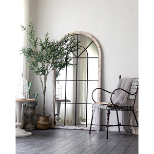 <span class=keywords><strong>Espejo</strong></span> de Pared con Marco de Madera Blanca Envejecida, Estilo Rústico Vintage, con Vidrio Arqueado - Product Image 6
