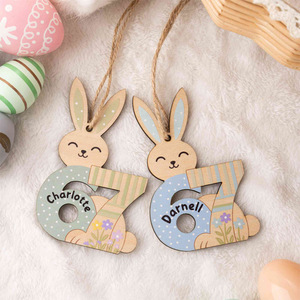 Easter Bunny Wooden Pendant Personalized Name Decor Indoor Home Decoration Style A B C - Product Image 1