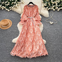Robe longue élégante pour femme à imprimé cachemire, manches longues, coupe trapèze, col perlé, fluide et décontractée, idéale pour le quotidien et les soirées