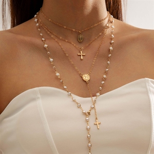 Collana a Y <span class=keywords><strong>con</strong></span> Catena a Croce per Clavicola dal Design Unico e alla Moda, <span class=keywords><strong>con</strong></span> Nappine in Stile Transfrontaliero - Product Image 1