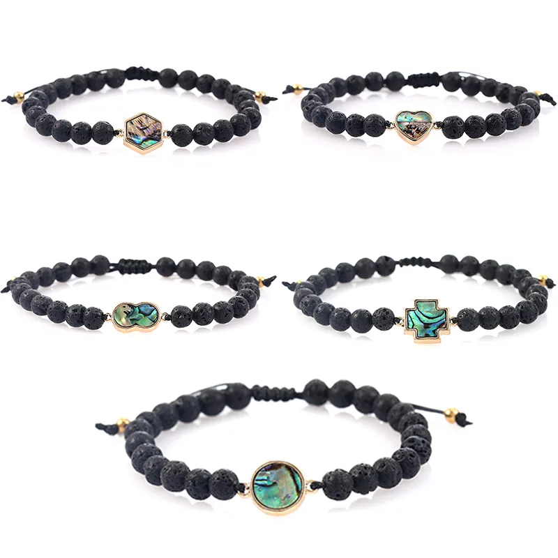 handmade lava stone beads bracelet Abalone Shell bracelet charms unique friendship bracelets for women jewelry