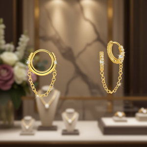 Orecchini a Cerchio E578 in Argento con Incastonatura di Diamanti, Design Minimalista Unisex per Uso Quotidiano - Product Image 2