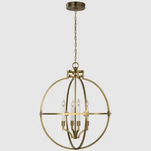 Custom American Style Vintage Luxury Hanging Gold Light Single Ball Chandelier For Farmhouse Bedroom Villa Decor Pendants Light