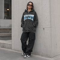 Sweat à capuche zippé délavé à l'acide, coupe oversize, en molleton de coton épais, pour hommes et femmes, style streetwear, marque privée, OEM, faible MOQ, imprimé métallique