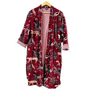 Luxury Velvet Long Robe with Animal and Floral Print Eco-Friendly Wrap & <b>Tie</b> Autumn Wear Women's Dressing Kimono - Product Image 1