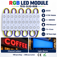 Module LED RGB 12V étanche, module LED SMD 5050, 0,72W, IP65, 75x15mm pour lettres lumineuses et caissons lumineux publicitaires
