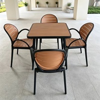 Kleiner Beistelltisch Holz Metall Esstisch Kommerzieller Outdoor-Tisch für Balkon Terrasse Restaurant