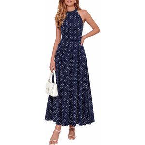 Robe longue d'été FOXA pour femme, à pois, sans manches, coupe trapèze, pour les vacances, en tissu respirant, décontractée - Product Image 1