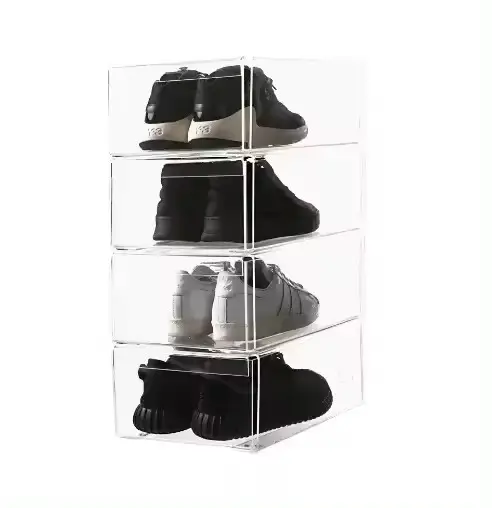 Kotak sepatu Sneaker akrilik bening Organizer sepatu Solid kualitas tinggi kustom dibuat oleh pabrik perlindungan UV