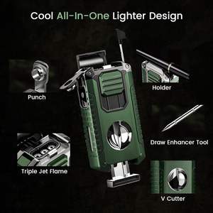 Factory Custom Luxury Logo Butane Windproof Torch Lighters Smoking <b>Accessory</b> <b>Cigar</b> Lighter With Cutter - Product Image 5
