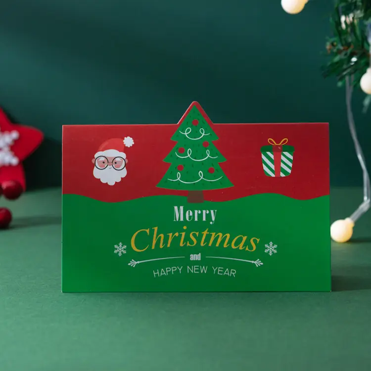 2022 grosir kartu ucapan Santa Claus Natal kustom dicetak dapat merekam Selamat Natal kartu ucapan