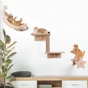 Étagères murales flottantes en bois en forme d'étoile de lune mignonne montées meubles pour chats d'intérieur pour chat dormant jouant se prélasser escalade