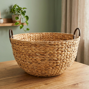 Hot Sales Eco-Friendly Durable Water Hyacinth Organizer Basin <b>Round</b> Sundries <b>Basket</b> with Iron Frame Ring Handle Multi-Purpose - Product Image 5