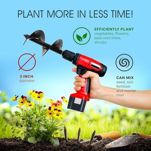 Tarière à bulbes pour plantes de jardin 3 pouces x 24 pouces, poteau de jardinière rapide ou creuseur de trous de parapluie pour perceuse hexagonale 3/8 pouces - Product Image 4