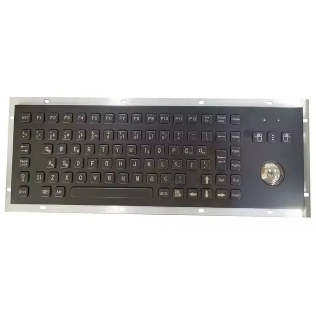 USB Interface CE/FCC Black IP65 Waterproof Vandal Proof Panel Mount Stainless Steel Metal Keyboard with Integrated Trackball