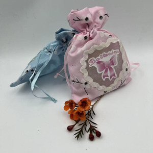 Pochette cadeau en velours transparent bleu rose de 10x14cm avec nœud tampon nouveau style cadeau de baptême pour bébé - Product Image 1