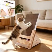 Maison à gratter pour chat en carton moderne avec support en bois et coussin remplaçable pour chats d'intérieur