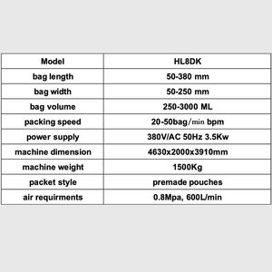 เครื่องบรรจุซิปล็อคแบบหลายหัว HL8DX ใช้งานง่าย 250-5000 กรัม 20-50 ถุง/นาที ความแม่นยำสูง สำหรับการติดกาวและห่อหุ้มอาหาร - Product Image 5