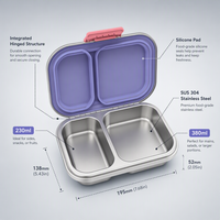Boîte à bento mignonne à 2 compartiments en acier inoxydable avec couvercle pour enfants - Sans BPA, chauffable, grande capacité, anti-fuite, préservation de la fraîcheur