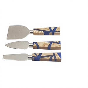 High Quality Luxury 3-Piece Silver Stainless Steel Cheese <b>Set</b> Wood Green Resin Handles Eco-Friendly Square Shape Dishwasher Safe - Product Image 1