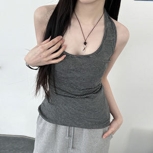 Top en maille à col en U rayé pour femmes, dos nu, sans manches, style Y2K, décontracté, polyvalent, pour l'été - Product Image 4