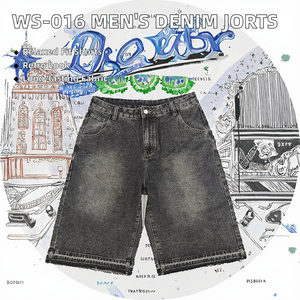 WS-016 Pantalones Cortos Vaqueros de Hombre de Talle Medio con Logotipo Personalizado, Tejido Vintage, 100% Algodón, Cierre de Cremallera, Holgados, Antiarrugas, Transpirables y Ecológicos - Product Image 3