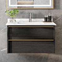 Meuble-lavabo mural moderne à miroir LED, résistant à l'eau et durable, avec deux tiroirs et un seul lavabo
