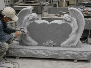 Monumentos de ángeles esculpidos en granito gris Union Stone, lápidas de ángeles, monumentos personalizados - Product Image 4
