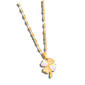 Collar <span class=keywords><strong>de</strong></span> Acero Inoxidable con Baño <span class=keywords><strong>de</strong></span> Oro <span class=keywords><strong>de</strong></span> 18K y Zirconia, Diseño <span class=keywords><strong>de</strong></span> Trébol <span class=keywords><strong>de</strong></span> Cuatro Hojas, Resistente al Deslustre, para Mujer - Product Image 6