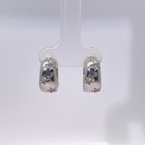 Tianyu Gems Gold-plated <b>Brass</b> Classic Women's Hoop Earrings with White Round Cubic Zirconia and Star Engraving - Product Image 3
