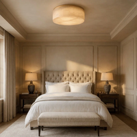 Plafonnier moderne de luxe en onyx naturel, rond, avec cadre en métal doré, lumière LED à lueur chaude, pour chambre à coucher