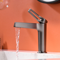 Robinet de lavabo moderne en laiton brossé doré non revêtu, monotrou, pour eau chaude et froide, à poser sur le comptoir