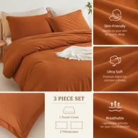 Housse de couette en microfibre polyester lavée sur mesure OEM ODM, ensemble 3 pièces, housse de lit unie douce pour la peau avec 2 taies d'oreiller