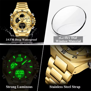 POEDAGAR E <span class=keywords><strong>101</strong></span> Original hommes horloge LED lumineuse étanche semaine Date homme montre-bracelet électronique en acier inoxydable Quartz montre homme - Product Image 5