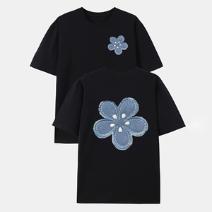 Camiseta de Hombre de Algodón, Cuello Redondo, Manga Corta, Corte Regular, Estampado a Doble Cara, Bordado, Estilo Holgado - Product Image 1