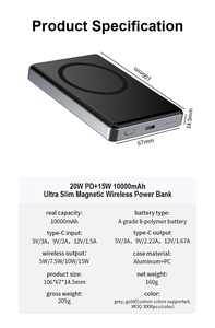 Four-Cell Battery Indicator Powerbank 10000 Mah <b>Wireless</b> Magnetic Type-C Fast Charging Power Bank Aluminum Custom Logo - Product Image 5