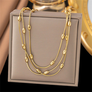 Collares de cadena de cuentas elípticas largas de acero inoxidable para mujer, accesorios impermeables diarios en el cuello, joyería femenina de moda 2025 - Product Image 6