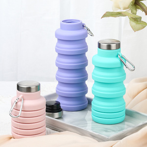 Bouteille d'eau en silicone flexible sans BPA de 500 ml, bouteille d'eau pliable en silicone écologique avec couvercles en acier inoxydable - Product Image 2