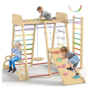 Rak Panjat Kayu Montessori untuk Bayi, Dinding Panjat Anak dengan Ring Senam, Set Perosotan, Perabot Anak - Product Image 1