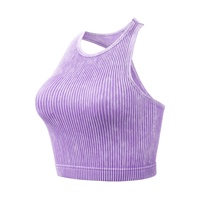 Débardeur de sport délavé et vieilli, coupe ajustée, sans couture, respirant, pour le yoga, la course et le fitness, pour femme