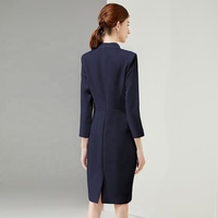 Nouvelle Arrivée Robes de Travail de Haute Qualité pour Femmes de Bureau, Robe Crayon à Volants, Col en V, Boutons, Robe de Travail pour le Bureau