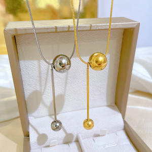 Collar de acero inoxidable con bola redonda chapada en oro de 18K para <span class=keywords><strong>mujer</strong></span>, Gargantilla única con borlas, collar de bola de oro para <span class=keywords><strong>mujer</strong></span> - Product Image 1