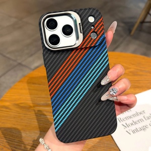 Étui de téléphone magnétique de luxe en fibre de carbone pour iPhone 18 13 14 15 16 17 Pro Max avec support d'objectif dissimulé et coque de protection - Product Image 1