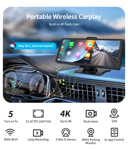SUNWAYI 10.26 인치 터치 스크린 자동차 휴대용 MP4 안드로이드 자동 링크 자동차 라디오 AUX USB SD 카드 무선 카플레이