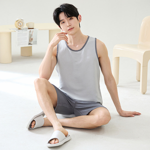 <span class=keywords><strong>Pigiama</strong></span> da <span class=keywords><strong>Uomo</strong></span> LongD in Maglia, Canotta e <span class=keywords><strong>Pantaloncini</strong></span>, 100% Poliestere, Abbigliamento Casual per Casa, Traspirante, Morbido, Confortevole, Delicato sulla Pelle - Product Image 2