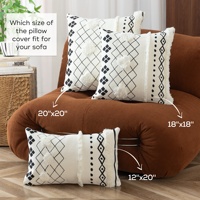 Housses de Coussin Lavables Touffues Bohème Marocain Nordique 45x45cm, Couvre-Oreiller Décoratif avec Pompon pour Canapé Décoration Maison
