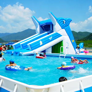 Château gonflable aquatique mobile sur le thème des dauphins pour l'extérieur, équipement de parc aquatique pour enfants, combinaison toboggan et <span class=keywords><strong>piscine</strong></span> - Product Image 3